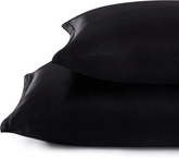 Juego de 2 fundas de almohada de Satín sedoso con cierre invisible. Color negro.